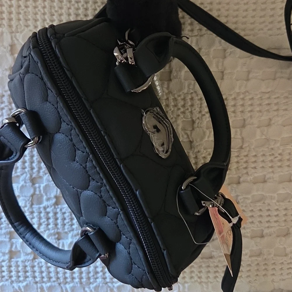 Luv Betsy By Betsy Johnson Black Heart Quilted Barrel Satchel Crossbody Bag